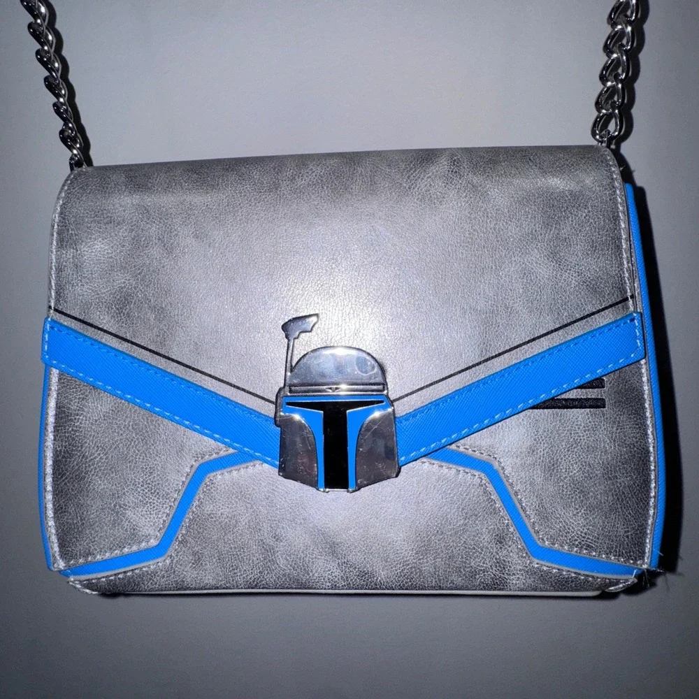 Loungefly Star Wars Jango Fett Chain Strap Crossbody Bag grey blue faux‎ leather
